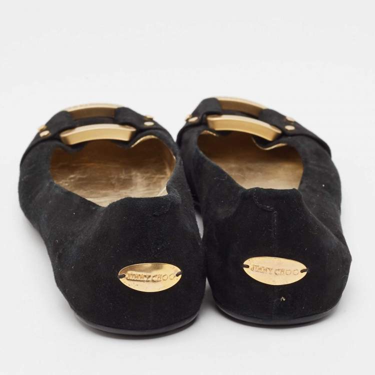 Pre Owned Jimmy Choo Black Suede Morse Buckle Ballet Flats Size 39