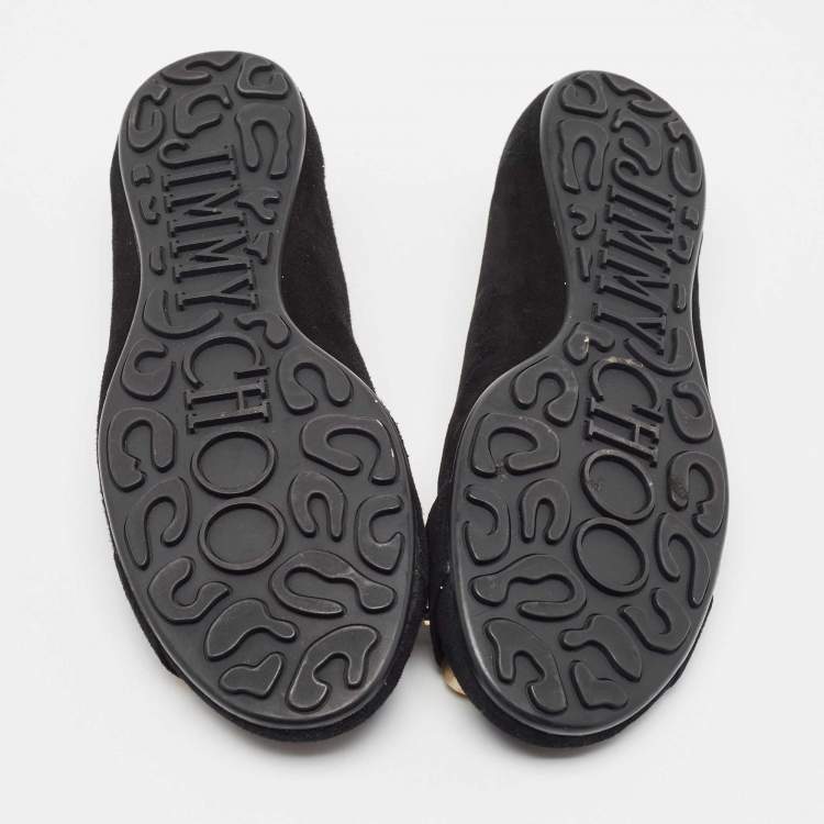 Pre Owned Jimmy Choo Black Suede Morse Buckle Ballet Flats Size 39