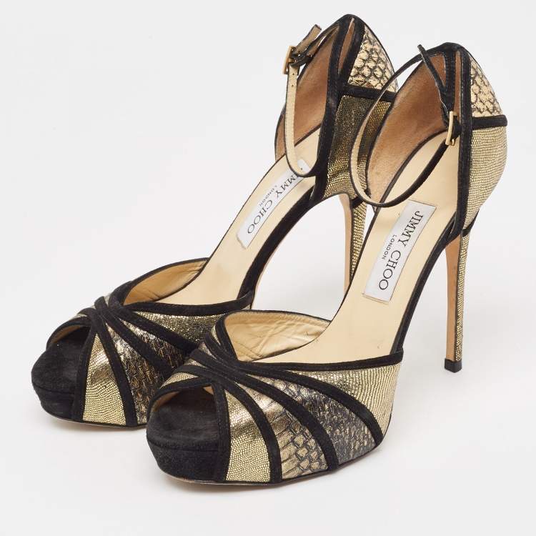 Jimmy offers Choo Black Python Sandals Leather Strappy Heel Shoes