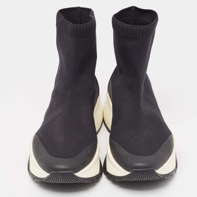 Pre Owned Jimmy Choo Black Knit Fabric and Leather Raine High Top Sneakers Size 38