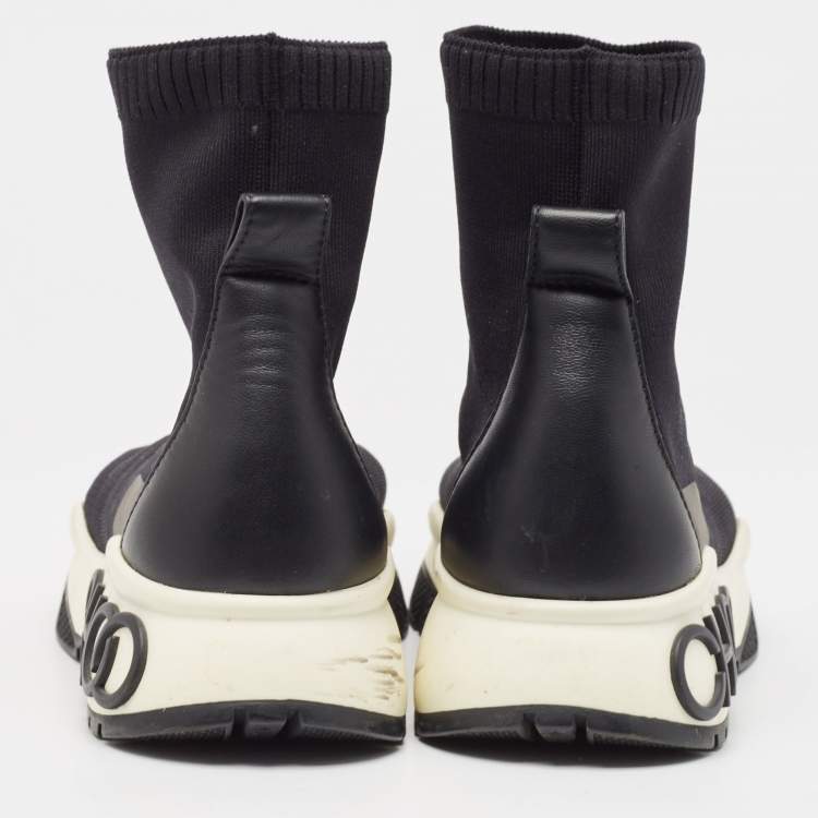 Pre Owned Jimmy Choo Black Knit Fabric and Leather Raine High Top Sneakers Size 38