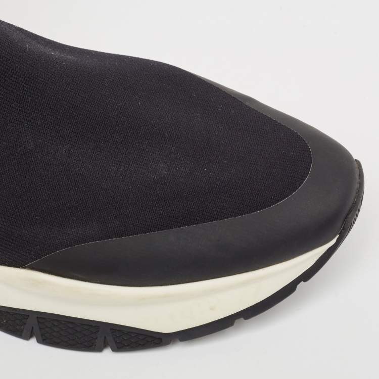 Pre Owned Jimmy Choo Black Knit Fabric and Leather Raine High Top Sneakers Size 38