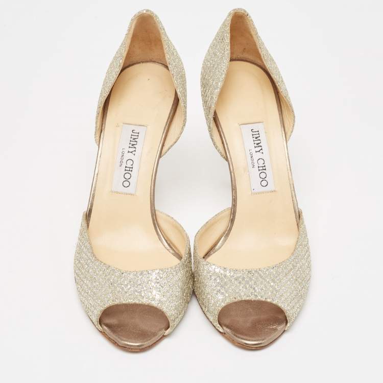 Pre Owned Jimmy Choo Silver Glitter Logan Pumps Size 40