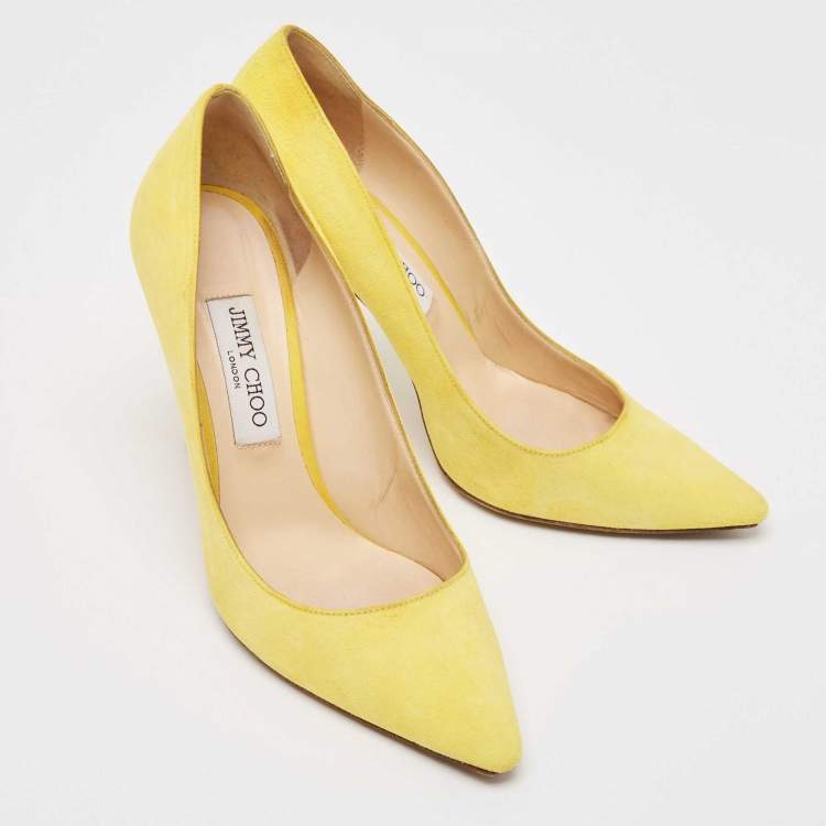 Pre Owned Jimmy Choo Yellow Suede Romy  Pointed Toe Pumps Size 40