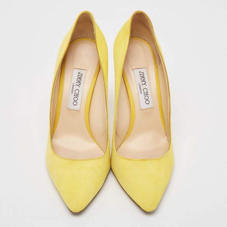 Pre Owned Jimmy Choo Yellow Suede Romy  Pointed Toe Pumps Size 40