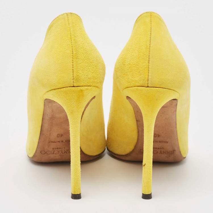 Pre Owned Jimmy Choo Yellow Suede Romy  Pointed Toe Pumps Size 40