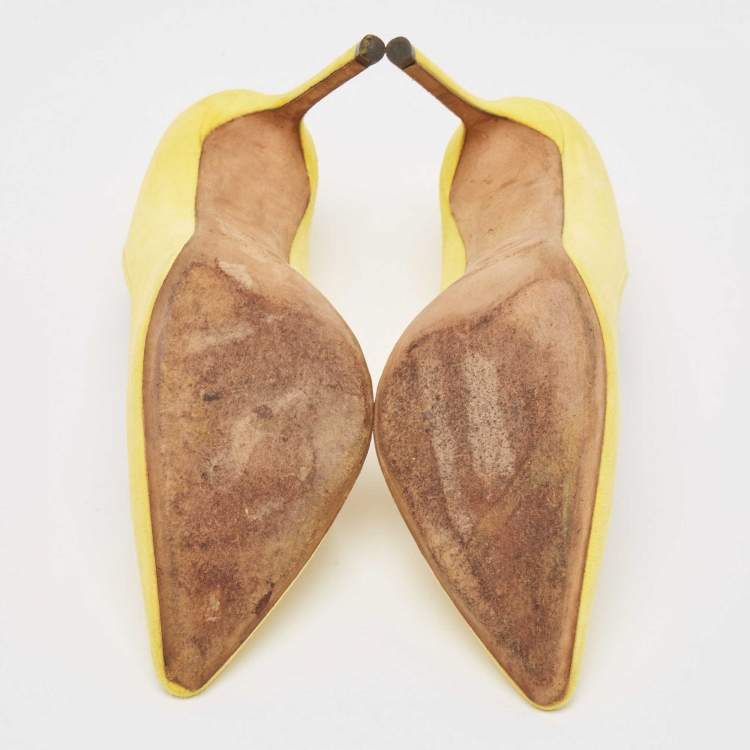 Pre Owned Jimmy Choo Yellow Suede Romy  Pointed Toe Pumps Size 40