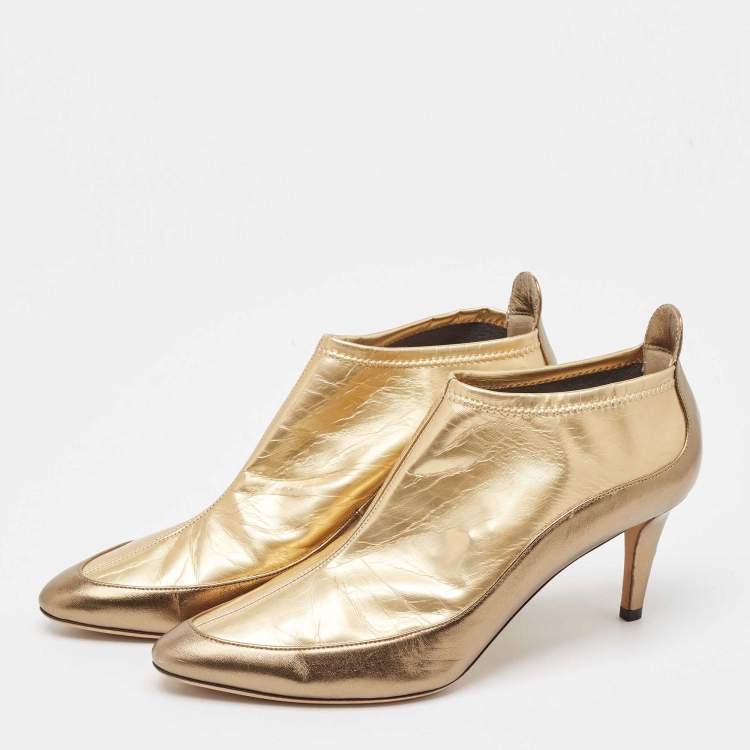 Pre Owned Jimmy Choo Gold Leather Dierdre Booties Size 41