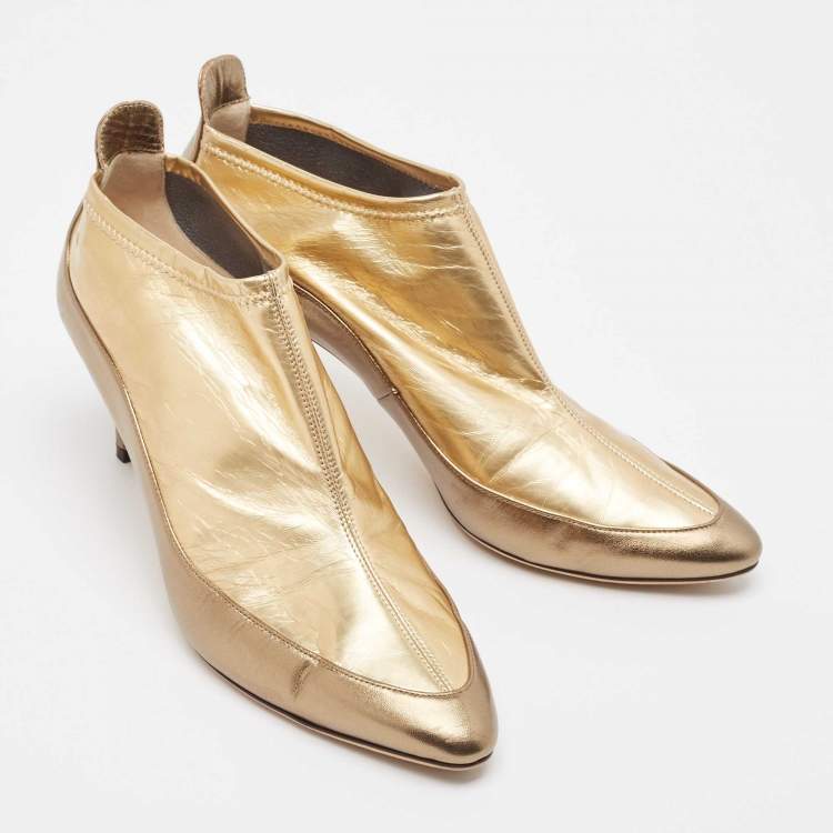Pre Owned Jimmy Choo Gold Leather Dierdre Booties Size 41