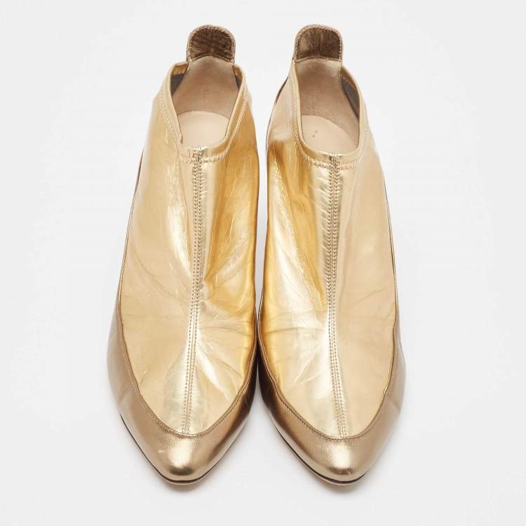 Pre Owned Jimmy Choo Gold Leather Dierdre Booties Size 41