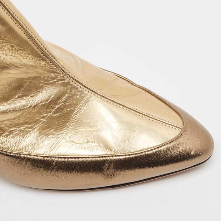 Pre Owned Jimmy Choo Gold Leather Dierdre Booties Size 41