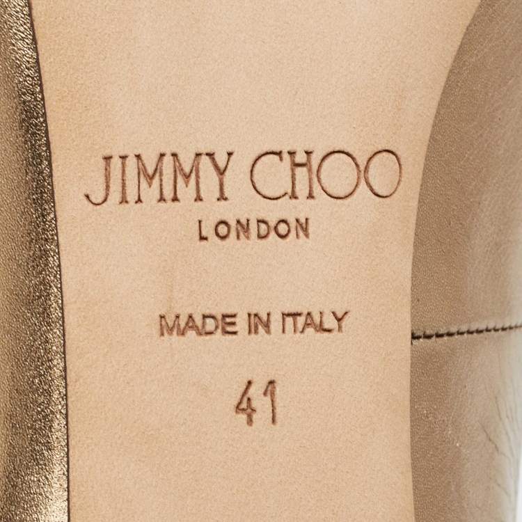 Pre Owned Jimmy Choo Gold Leather Dierdre Booties Size 41