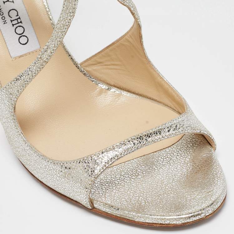 Pre Owned Jimmy Choo Silver Leather Lang Ankle Strap  Sandals Size 41