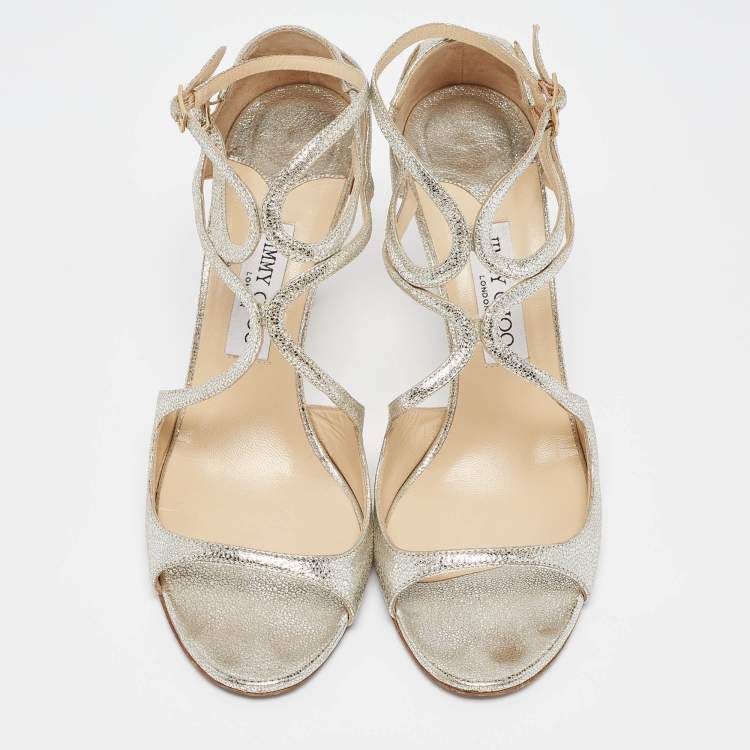 Pre Owned Jimmy Choo Silver Leather Lang Ankle Strap  Sandals Size 41