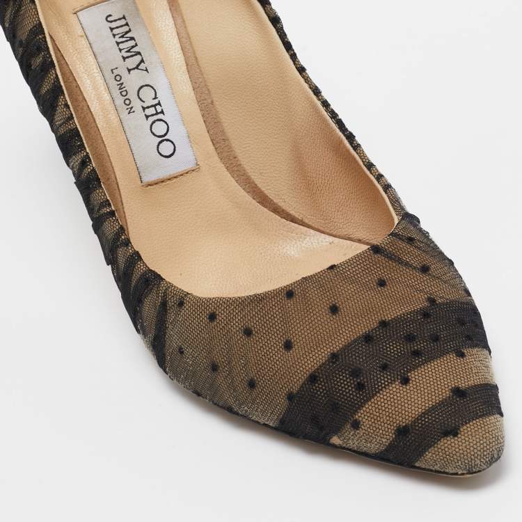 Pre Owned Jimmy Choo Black Leather and Mesh Romy Pointed Toe Pumps Size 36
