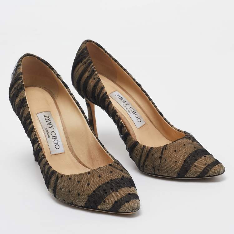 Pre Owned Jimmy Choo Black Leather and Mesh Romy Pointed Toe Pumps Size 36