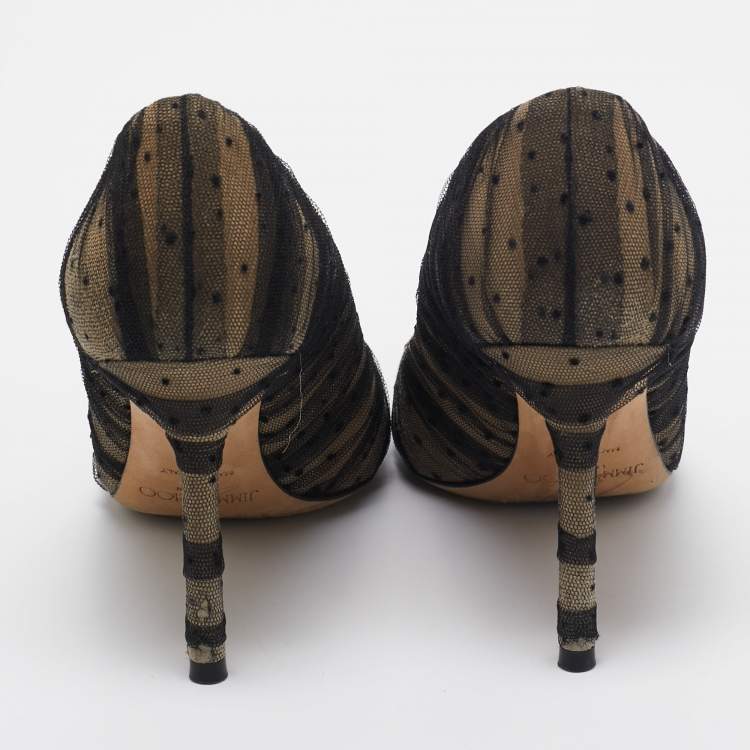 Pre Owned Jimmy Choo Black Leather and Mesh Romy Pointed Toe Pumps Size 36