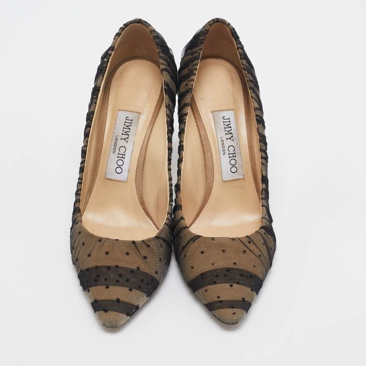 Pre Owned Jimmy Choo Black Leather and Mesh Romy Pointed Toe Pumps Size 36