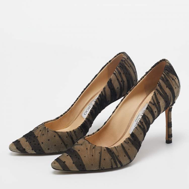 Pre Owned Jimmy Choo Black Leather and Mesh Romy Pointed Toe Pumps Size 36