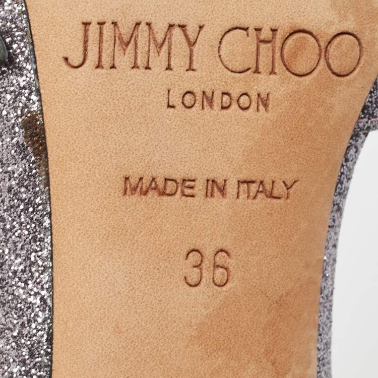 Pre Owned Jimmy Choo Grey Glitter Lorelai Ankle Strap Pumps Size 36