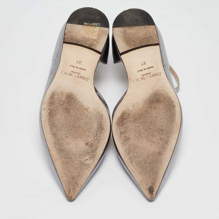 Pre Owned Jimmy Choo Metallic Grey Leather Lucy Ankle Strap Flats Size 37