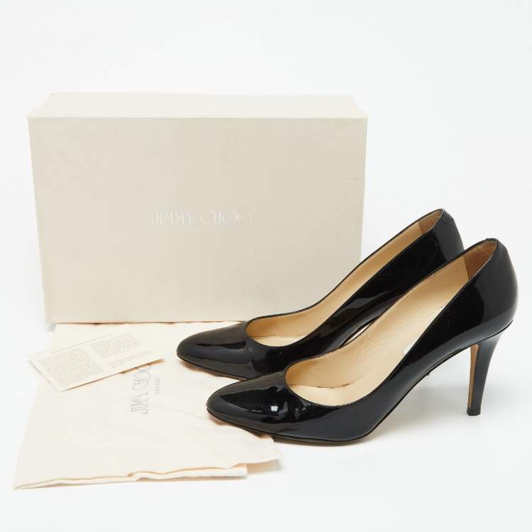 Pre Owned Jimmy Choo Black Patent Leather Bridget Round Toe Pumps Size 40