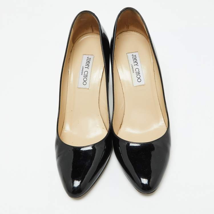 Pre Owned Jimmy Choo Black Patent Leather Bridget Round Toe Pumps Size 40