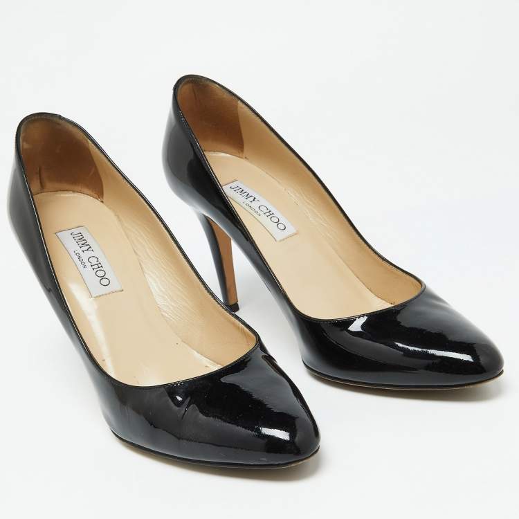 Pre Owned Jimmy Choo Black Patent Leather Bridget Round Toe Pumps Size 40