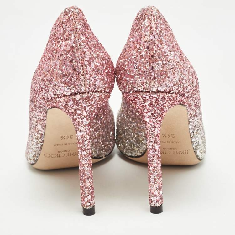 Pre Owned Jimmy Choo Two Tone Glitter Romy Pumps Size 34.5