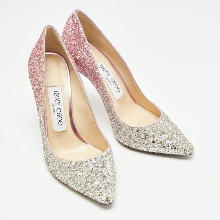 Pre Owned Jimmy Choo Two Tone Glitter Romy Pumps Size 34.5