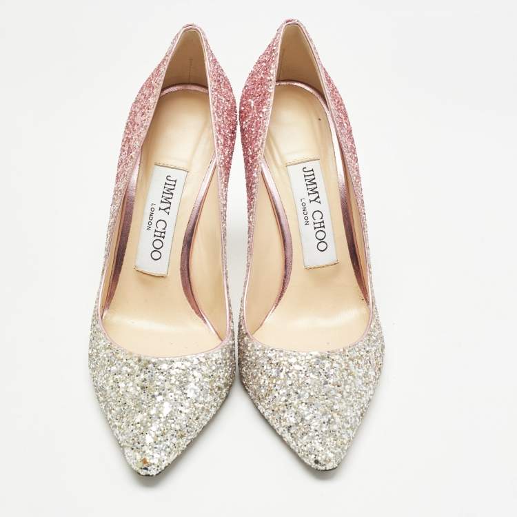 Pre Owned Jimmy Choo Two Tone Glitter Romy Pumps Size 34.5