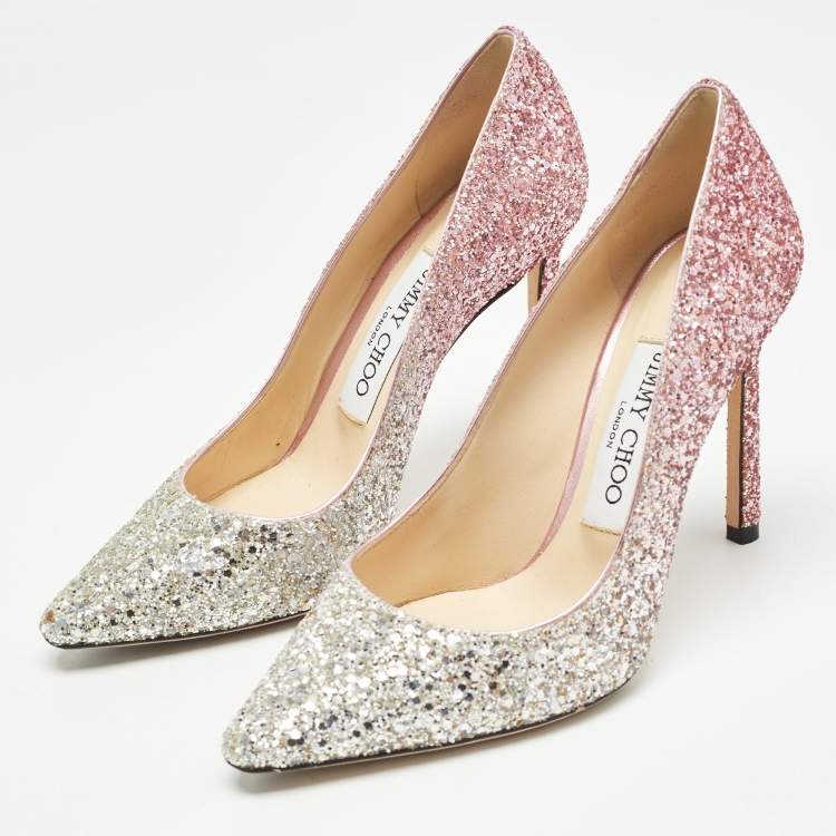 Pre Owned Jimmy Choo Two Tone Glitter Romy Pumps Size 34.5