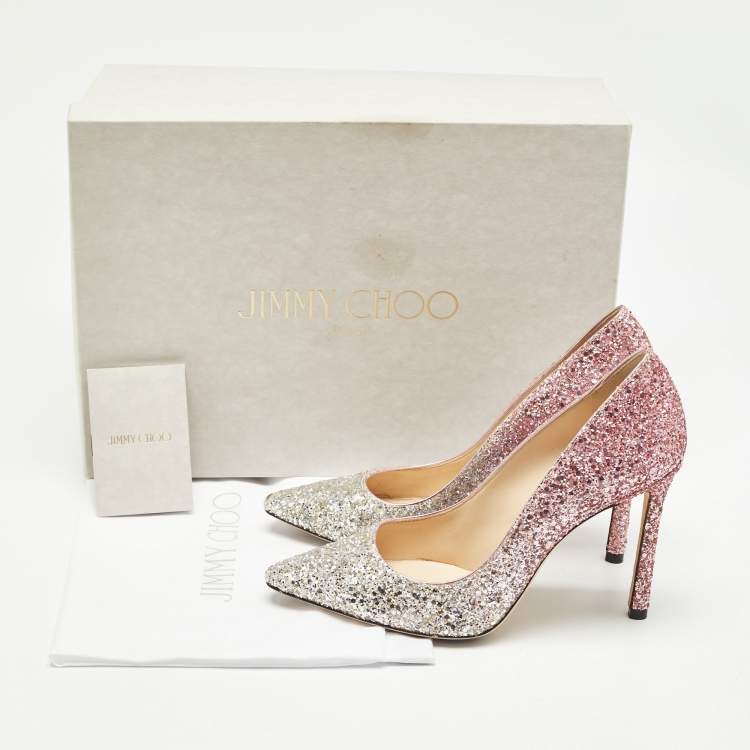 Pre Owned Jimmy Choo Two Tone Glitter Romy Pumps Size 34.5