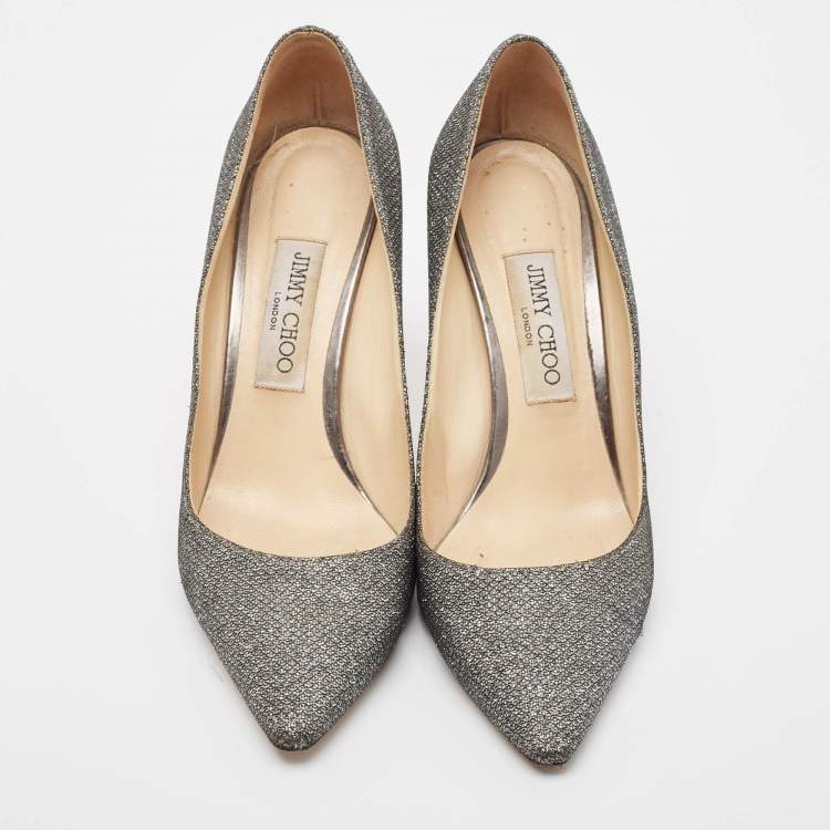 Pre Owned Jimmy Choo Silver Glitter Romy Pumps Size 39