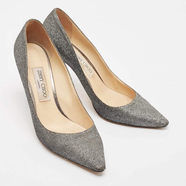 Pre Owned Jimmy Choo Silver Glitter Romy Pumps Size 39