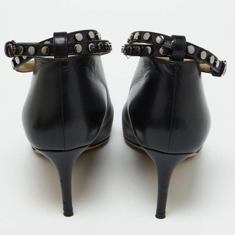 Pre Owned Jimmy Choo Black Studs Leather Ankle Strap Pumps Size 40