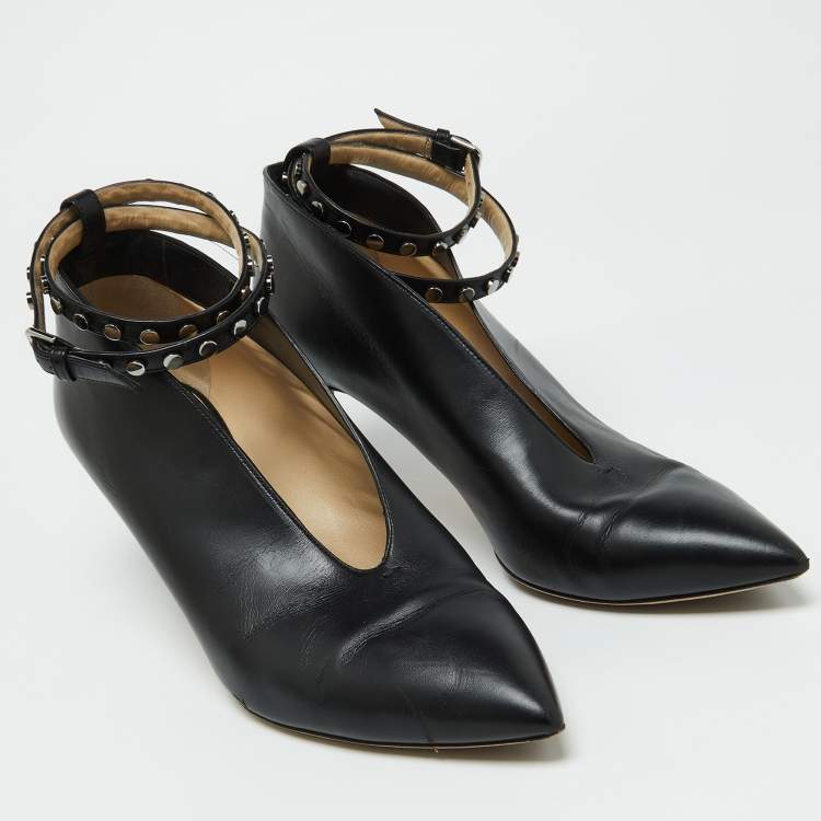 Pre Owned Jimmy Choo Black Studs Leather Ankle Strap Pumps Size 40