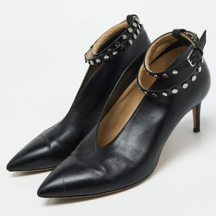 Pre Owned Jimmy Choo Black Studs Leather Ankle Strap Pumps Size 40