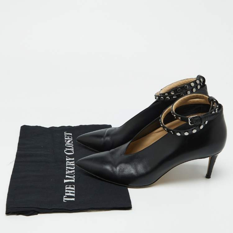 Pre Owned Jimmy Choo Black Studs Leather Ankle Strap Pumps Size 40