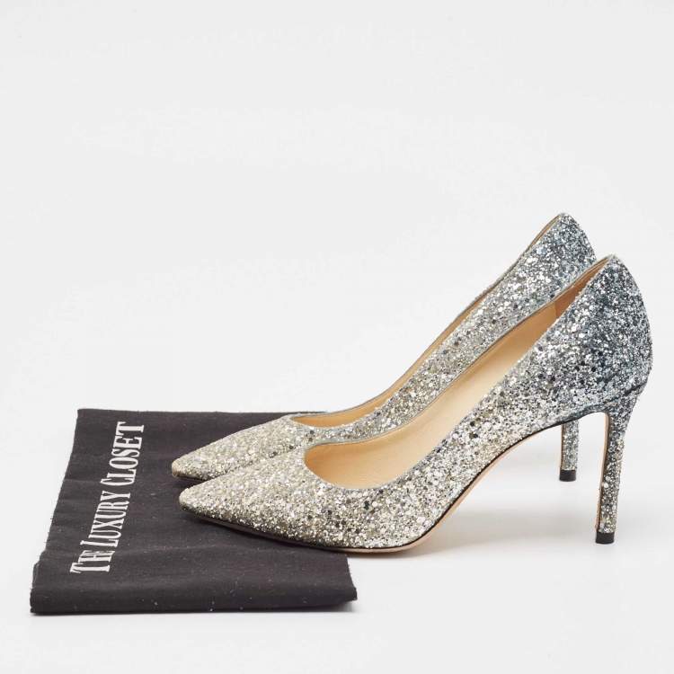 مملوكة مسبقًا Jimmy Choo Two Tone Coarse Glitter Romy Pumps Size 37