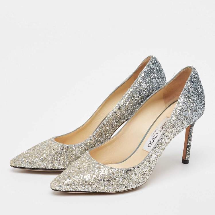 مملوكة مسبقًا Jimmy Choo Two Tone Coarse Glitter Romy Pumps Size 37