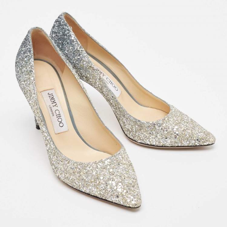 مملوكة مسبقًا Jimmy Choo Two Tone Coarse Glitter Romy Pumps Size 37