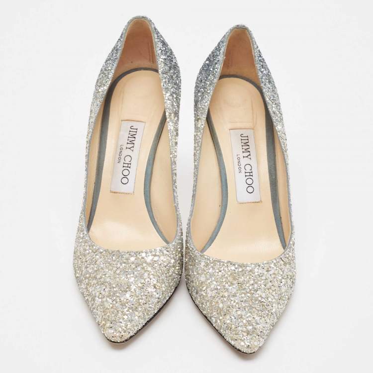 مملوكة مسبقًا Jimmy Choo Two Tone Coarse Glitter Romy Pumps Size 37