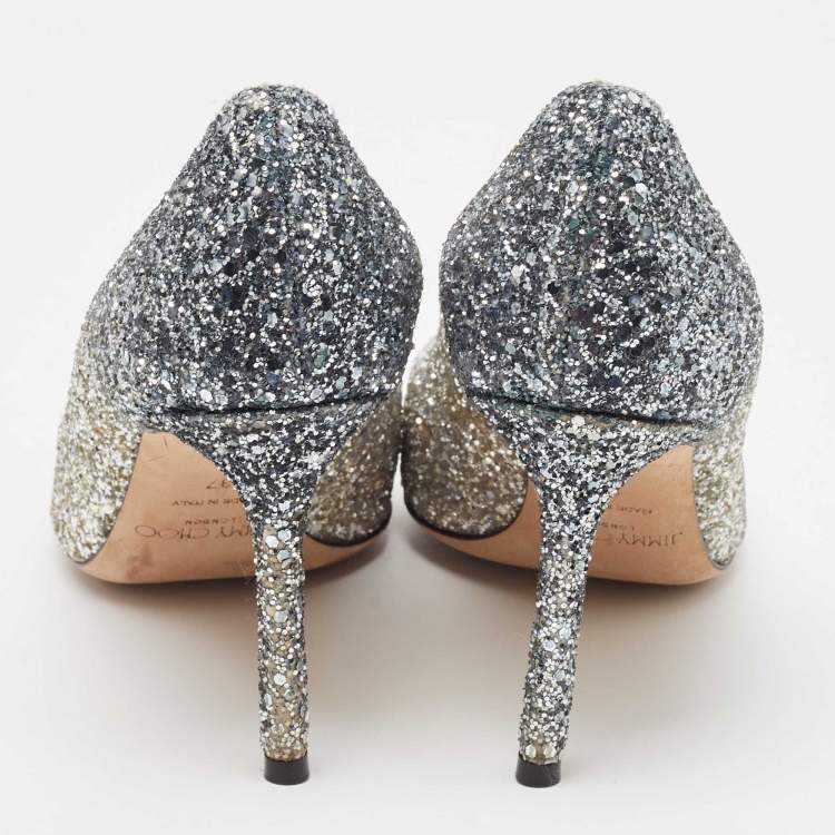 مملوكة مسبقًا Jimmy Choo Two Tone Coarse Glitter Romy Pumps Size 37