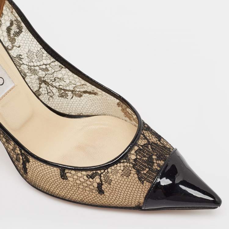مملوكة مسبقًا Jimmy Choo Black Lace and Patent Leather Amika Pumps Size 37