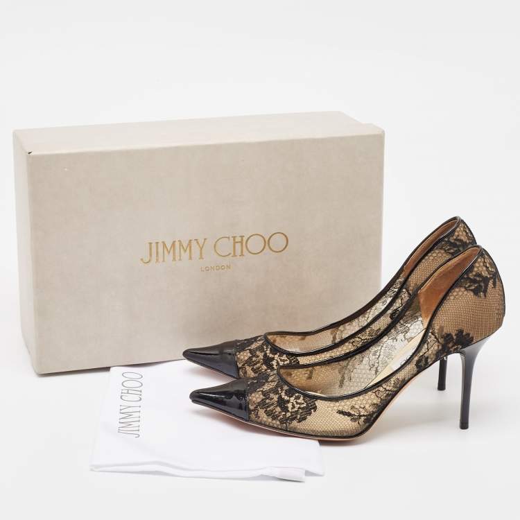 مملوكة مسبقًا Jimmy Choo Black Lace and Patent Leather Amika Pumps Size 37