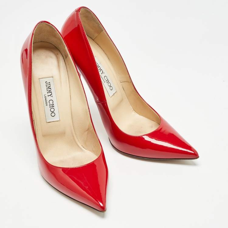 مملوكة مسبقًا Jimmy Choo Red Patent Leather Romy Pumps Size 38