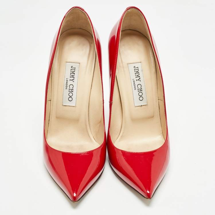 مملوكة مسبقًا Jimmy Choo Red Patent Leather Romy Pumps Size 38