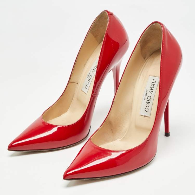 مملوكة مسبقًا Jimmy Choo Red Patent Leather Romy Pumps Size 38