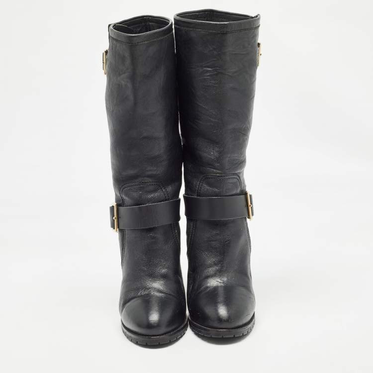 Pre Owned Jimmy Choo Black Leather Ankle Boots Size 38.5 